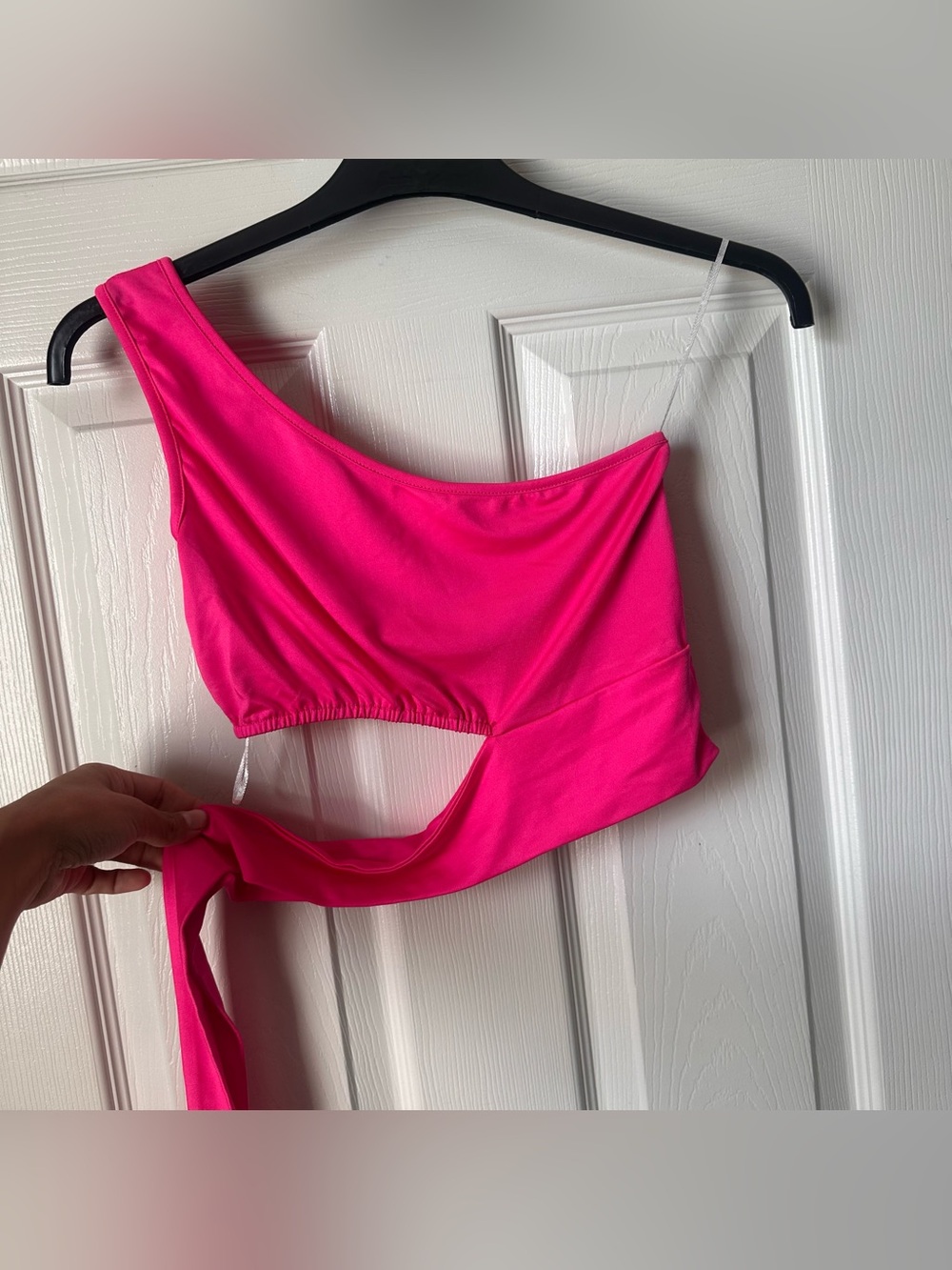 SHEIN Hot Pink One Shoulder Tie Crop Top Size Small